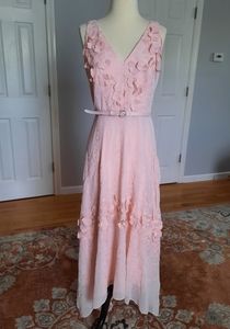 Pink flower embroidered long dress
